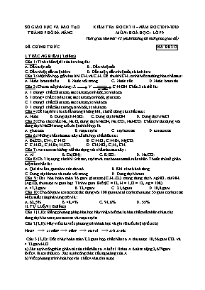 Đề kiểm tra học kỳ II môn Hóa học Lớp 9 - Mã đề 313 - Năm học 2019-2020 - Sở giáo dục và đào tạo TP. Đà Nẵng